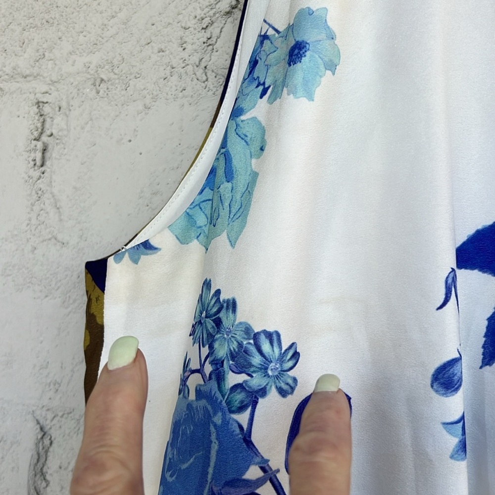 Tahari ASL Blue/Yellow Multi Floral Sleeveless Flounce-Hem Maxi Dress Size 8P - Picture 7 of 16